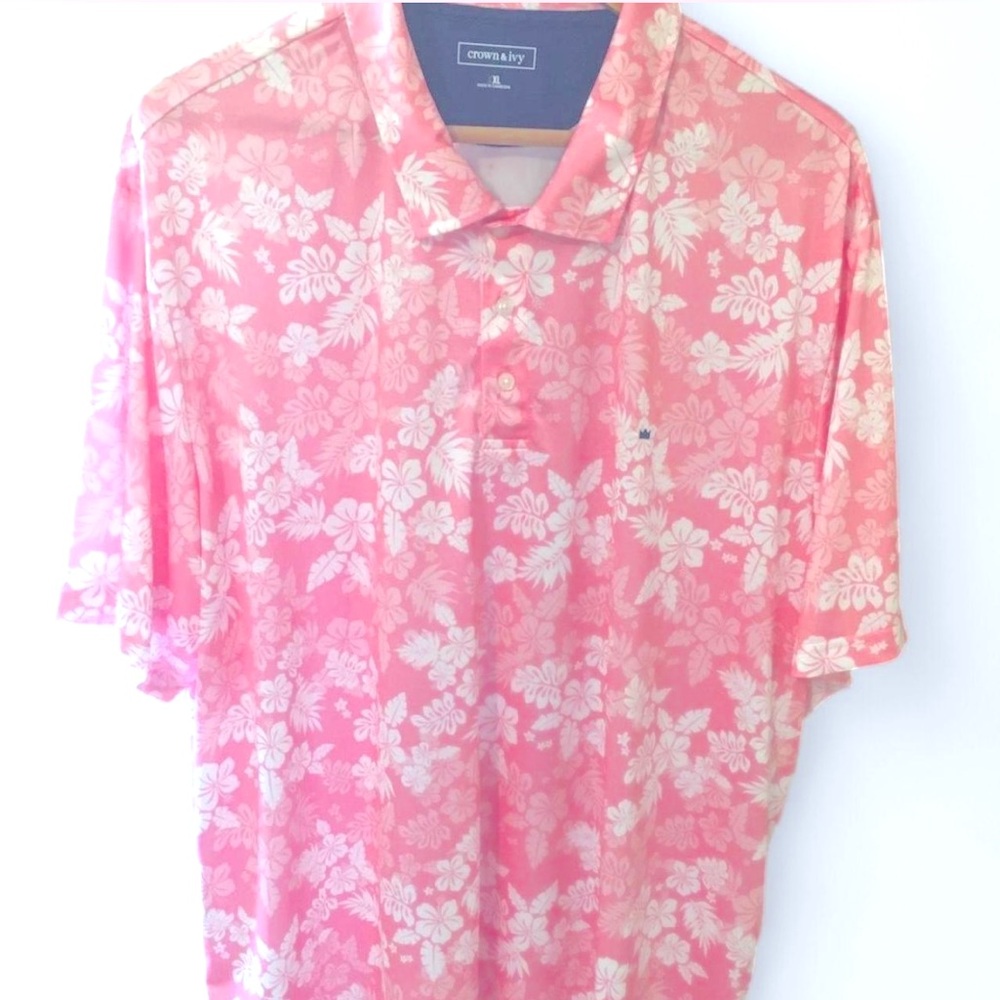 Men’s Crown and Ivy Pink Tropical Polo